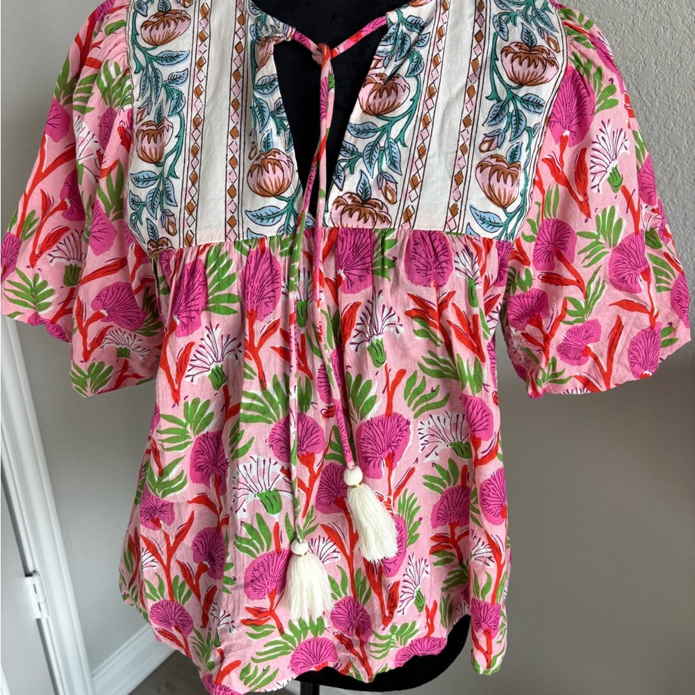 THML Pink Floral Boho Peasant Top Small - Picture 3 of 7